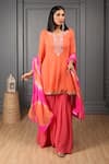 Buy_HOUSE OF SUPRIYA_Orange Silk Georgette Embroidery Floweret Yoke Anarkali Sharara Set _at_Aza_Fashions