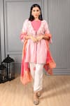 Buy_HOUSE OF SUPRIYA_Pink Silk Organza Embroidery Carnation Boat Fleur Jacket Kurta Set _at_Aza_Fashions