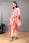 HOUSE OF SUPRIYA_Pink Silk Organza Embroidery Carnation Boat Fleur Jacket Kurta Set _Online_at_Aza_Fashions