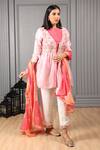Buy_HOUSE OF SUPRIYA_Pink Silk Organza Embroidery Carnation Boat Fleur Jacket Kurta Set _Online_at_Aza_Fashions