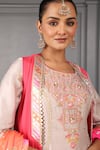 Buy_HOUSE OF SUPRIYA_Grey Silk Organza Embroidery Wild Bloom Round Jacket Anarkali Set _Online_at_Aza_Fashions