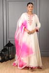 HOUSE OF SUPRIYA_Off White Silk Organza Embroidery Lily Bloom Anarkali With Dupatta _Online_at_Aza_Fashions