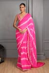 Buy_HOUSE OF SUPRIYA_Pink Silk Georgette Tie Dye Leaf Saree With Bloom Embroidered Blouse _at_Aza_Fashions