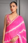 HOUSE OF SUPRIYA_Pink Silk Georgette Tie Dye Leaf Saree With Bloom Embroidered Blouse _Online_at_Aza_Fashions