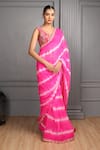 Buy_HOUSE OF SUPRIYA_Pink Silk Georgette Tie Dye Leaf Saree With Bloom Embroidered Blouse _Online_at_Aza_Fashions