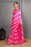 Shop_HOUSE OF SUPRIYA_Pink Silk Georgette Tie Dye Leaf Saree With Bloom Embroidered Blouse _Online_at_Aza_Fashions