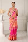 Buy_HOUSE OF SUPRIYA_Orange Silk Georgette Tie Dye V Saree With Floral Embroidered Blouse _at_Aza_Fashions