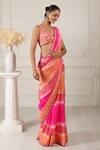 Buy_HOUSE OF SUPRIYA_Orange Silk Georgette Tie Dye V Saree With Floral Embroidered Blouse _Online_at_Aza_Fashions