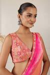 Shop_HOUSE OF SUPRIYA_Orange Silk Georgette Tie Dye V Saree With Floral Embroidered Blouse _Online_at_Aza_Fashions