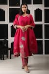 Buy_HOUSE OF SUPRIYA_Pink Silk Georgette Embroidery Zar V Neck Padma Bloom Kurta Pant Set _at_Aza_Fashions