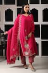 Buy_HOUSE OF SUPRIYA_Pink Silk Georgette Embroidery Zar V Neck Padma Bloom Kurta Pant Set _Online_at_Aza_Fashions