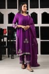 Buy_HOUSE OF SUPRIYA_Purple Silk Georgette Embroidery Zar V Neck Autum Leaf Kurta Pant Set _at_Aza_Fashions