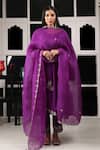 HOUSE OF SUPRIYA_Purple Silk Georgette Embroidery Zar V Neck Autum Leaf Kurta Pant Set _Online_at_Aza_Fashions