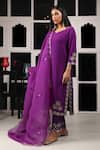Buy_HOUSE OF SUPRIYA_Purple Silk Georgette Embroidery Zar V Neck Autum Leaf Kurta Pant Set _Online_at_Aza_Fashions