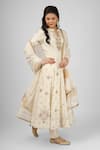 HOUSE OF SUPRIYA_Ivory Anarkali - Pure Silk Chanderi Sequin And Zari Yoke Pant Set _Online_at_Aza_Fashions