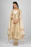 Buy_HOUSE OF SUPRIYA_Ivory Anarkali - Pure Silk Chanderi Embroidery Butti Jacket Pant Set _at_Aza_Fashions