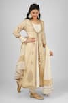 HOUSE OF SUPRIYA_Ivory Anarkali - Pure Silk Chanderi Embroidery Butti Jacket Pant Set _Online_at_Aza_Fashions