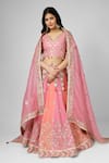 Buy_HOUSE OF SUPRIYA_Pink Lehenga And Blouse Silk Georgette Machine Embroidery With Hand Set _at_Aza_Fashions
