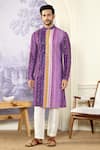 Kasbah x AZA_Purple Georgette Printed And Embroidered Stripe Kurta Set _Online_at_Aza_Fashions