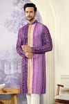 Buy_Kasbah x AZA_Purple Georgette Printed And Embroidered Stripe Kurta Set _Online_at_Aza_Fashions