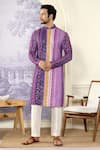 Buy_Kasbah x AZA_Purple Georgette Printed And Embroidered Stripe Kurta Set _Online