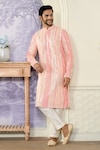 Buy_Kasbah x AZA_Pink Georgette Printed And Embroidered Stripe Thread & Foil Work Kurta Set_at_Aza_Fashions