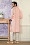 Shop_Kasbah x AZA_Pink Georgette Printed And Embroidered Stripe Thread & Foil Work Kurta Set_at_Aza_Fashions