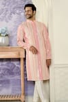 Kasbah x AZA_Pink Georgette Printed And Embroidered Stripe Thread & Foil Work Kurta Set_Online_at_Aza_Fashions