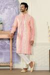 Shop_Kasbah x AZA_Pink Georgette Printed And Embroidered Stripe Thread & Foil Work Kurta Set