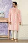 Kasbah x AZA_Pink Georgette Printed And Embroidered Stripe Thread & Foil Work Kurta Set_Online