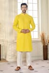 Buy_Kasbah x AZA_Yellow Georgette Embroidered Aari And Sequin Work Striped Kurta _at_Aza_Fashions