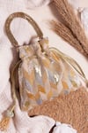 Buy_The Pink Potli_Gold Sequin Boheme Embrodiered Potli Bag _at_Aza_Fashions