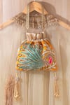 Buy_The Pink Potli_Multi Color Zardozi Peacock Plume Embroidered Potli Bag _at_Aza_Fashions