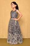 Shop_Samyukta Singhania_Grey Satin Embroidered Sequin Flared Dress With Overlay _Online_at_Aza_Fashions