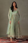 Buy_RI.Ritu Kumar_Green Anarkali Shell - 60% Silk Print Floral Scoop Neck Roshafi Embroidered Set _at_Aza_Fashions