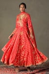 Buy_RI.Ritu Kumar_Red Anarkali Shell - 100% Silk Print Paisley V Rukmini Embroidered Palazzo Set _at_Aza_Fashions