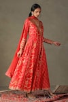 RI.Ritu Kumar_Red Anarkali Shell - 100% Silk Print Paisley V Rukmini Embroidered Palazzo Set _Online_at_Aza_Fashions