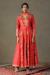 Buy_RI.Ritu Kumar_Red Anarkali Shell - 100% Silk Print Paisley V Rukmini Embroidered Palazzo Set _Online_at_Aza_Fashions