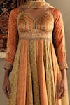 Shop_RI.Ritu Kumar_Orange Anarkali Shell -100% Silk Print Bandhani V Neck Two Tone Churidar Set _Online_at_Aza_Fashions