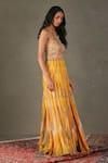 Buy_RI.Ritu Kumar_Yellow Shell Fabric - 100% Viscose Print Inika Embroidered Bodice Dress _Online_at_Aza_Fashions