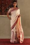 Buy_RI.Ritu Kumar_Cream Saree - 100% Silk Print Geometric V Neck Jannat With Blouse _at_Aza_Fashions