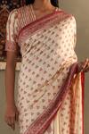 RI.Ritu Kumar_Cream Saree - 100% Silk Print Geometric V Neck Jannat With Blouse _Online_at_Aza_Fashions