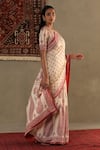 Buy_RI.Ritu Kumar_Cream Saree - 100% Silk Print Geometric V Neck Jannat With Blouse _Online_at_Aza_Fashions