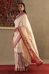 Shop_RI.Ritu Kumar_Cream Saree - 100% Silk Print Geometric V Neck Jannat With Blouse _Online_at_Aza_Fashions