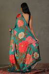 Shop_RI.Ritu Kumar_Blue Saree - 100% Silk Print Floral V Neck Bella With Blouse_at_Aza_Fashions