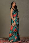 Buy_RI.Ritu Kumar_Blue Saree - 100% Silk Print Floral V Neck Bella With Blouse_Online_at_Aza_Fashions