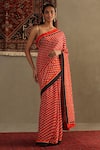 Buy_RI.Ritu Kumar_Red Viscose Chinon Print Kaleidoscope Asymmetric Geometric Saree With Blouse _at_Aza_Fashions