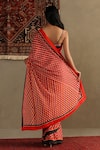 Shop_RI.Ritu Kumar_Red Viscose Chinon Print Kaleidoscope Asymmetric Geometric Saree With Blouse _at_Aza_Fashions
