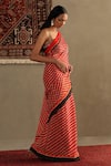 RI.Ritu Kumar_Red Viscose Chinon Print Kaleidoscope Asymmetric Geometric Saree With Blouse _Online_at_Aza_Fashions