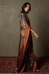 Buy_RI.Ritu Kumar_Blue 100% Silk Embellished Floral V-neck Romantic Flower Kaftan _Online_at_Aza_Fashions